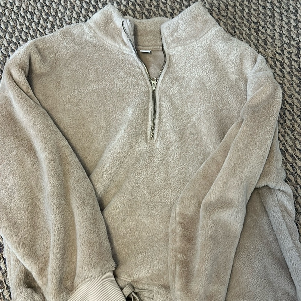 Tan fuzzy quarter zip